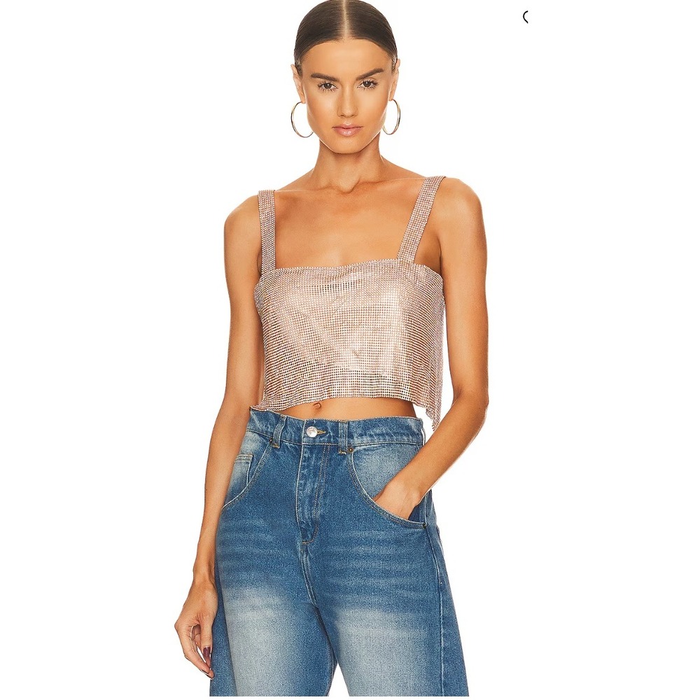 NEW SNDYS Audrina Gold Crystal Chainmail Crop Top Size XS REVOLVE